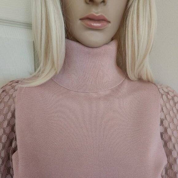 LOVE TREE Turtleneck Sheer Polka Dot Mesh Long Sleeve Sweater Pink Size S - Picture 4 of 9